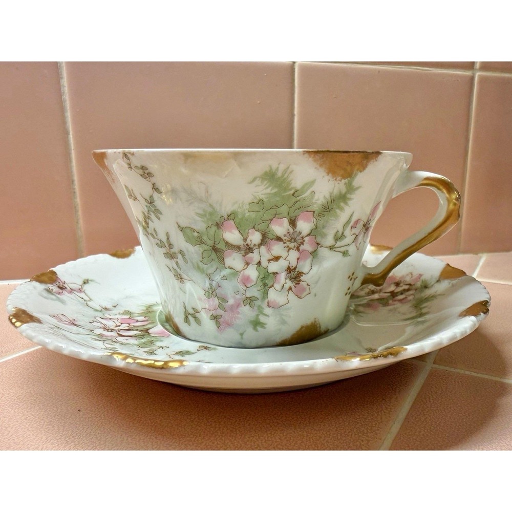 Theodore Haviland Limoges France Apple Blossom Porcelain Cup & Saucer